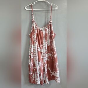 Pink and White Tie-Dye Romper With Pockets And Adjustable Straps, 6XL